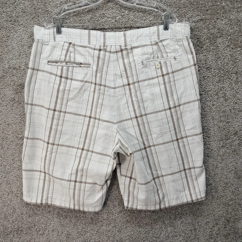 O'Neill Mens Plaid Hybrid Shorts Cream Brown Size 40 Casual Beachwear